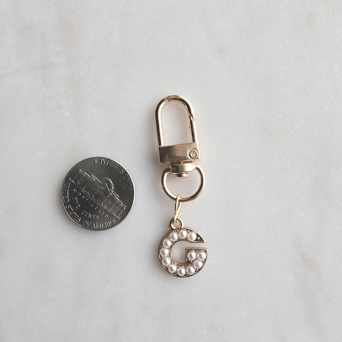Pearl Initial Letter Charm, Gold-Tone Monogram Pendant, Teen Backpack Accessory