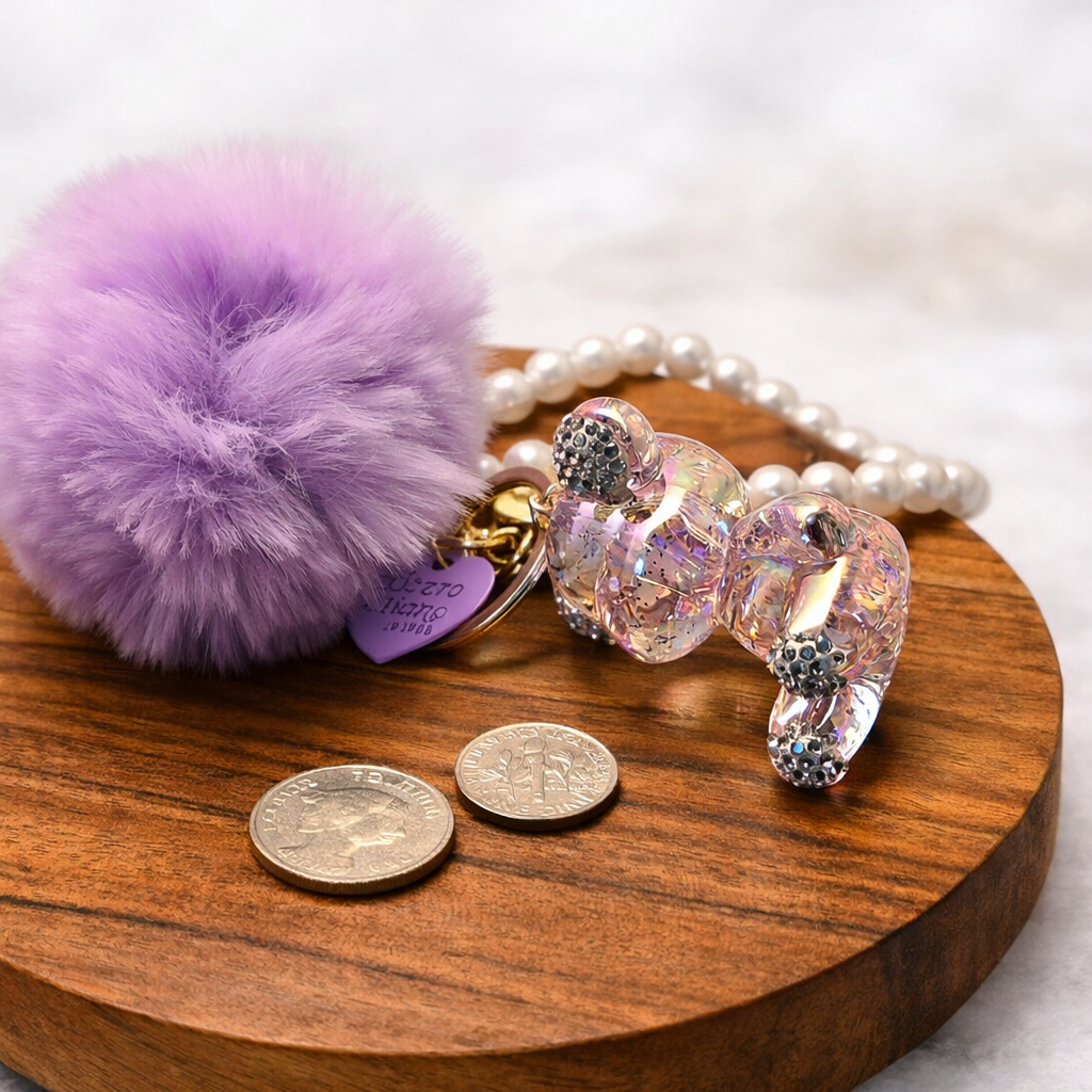 Purple Rhinestone Teddy Bear Keychain