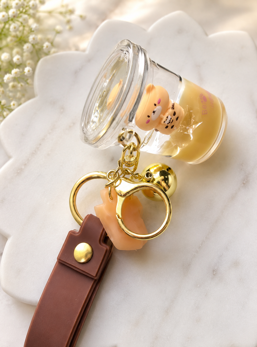 Brown Bear Liquid Wristlet Keychain Kawaii Boba Bag product photo from Rey & Luck Co