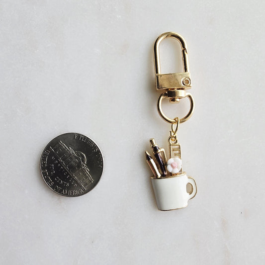 Gold-Tone Pen Stand Enamel Keychain, Teacher Appreciation Backpack Charm
