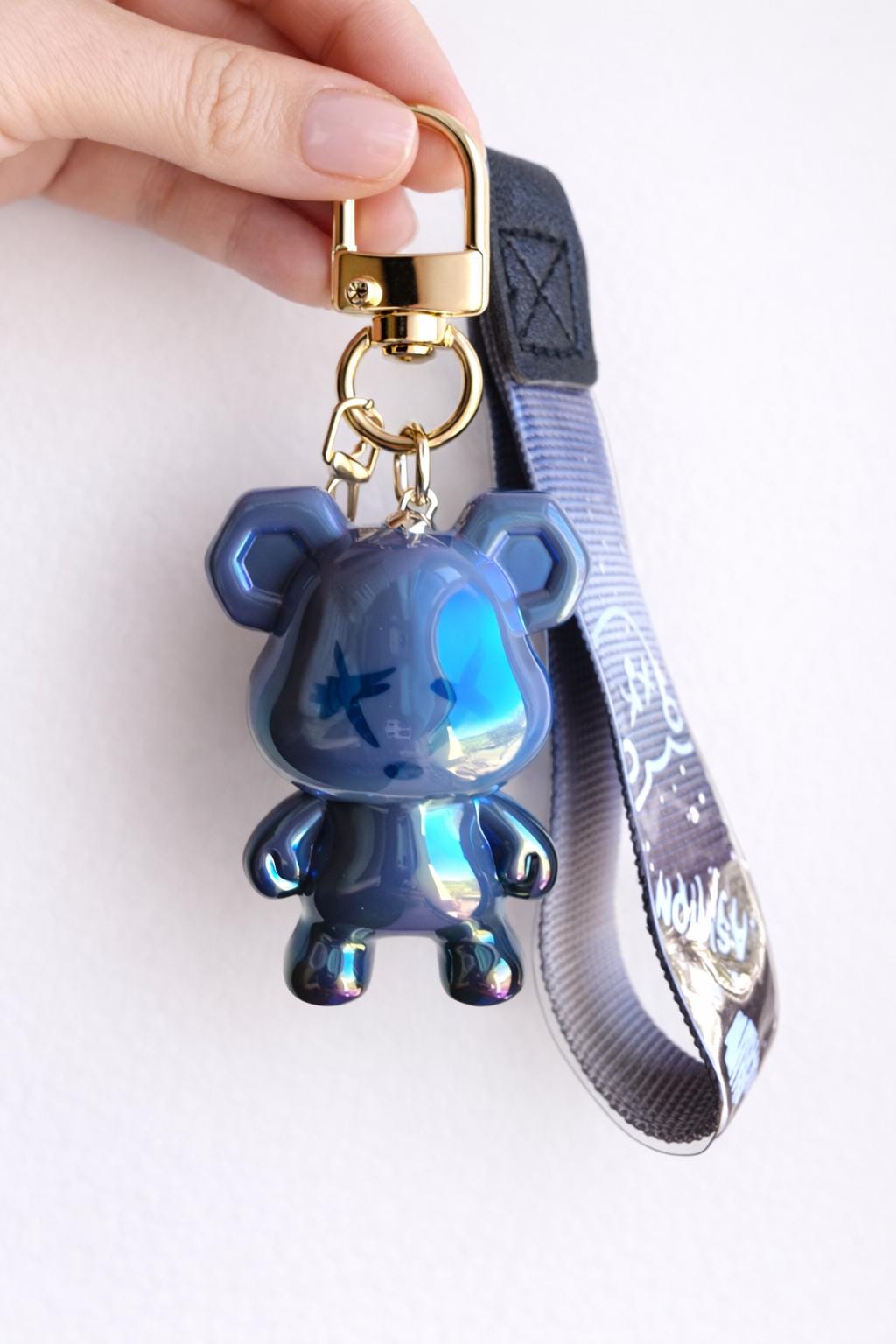 Iridescent Bear Keychain | Dark Blue Kawaii Bag Charm, gift for her