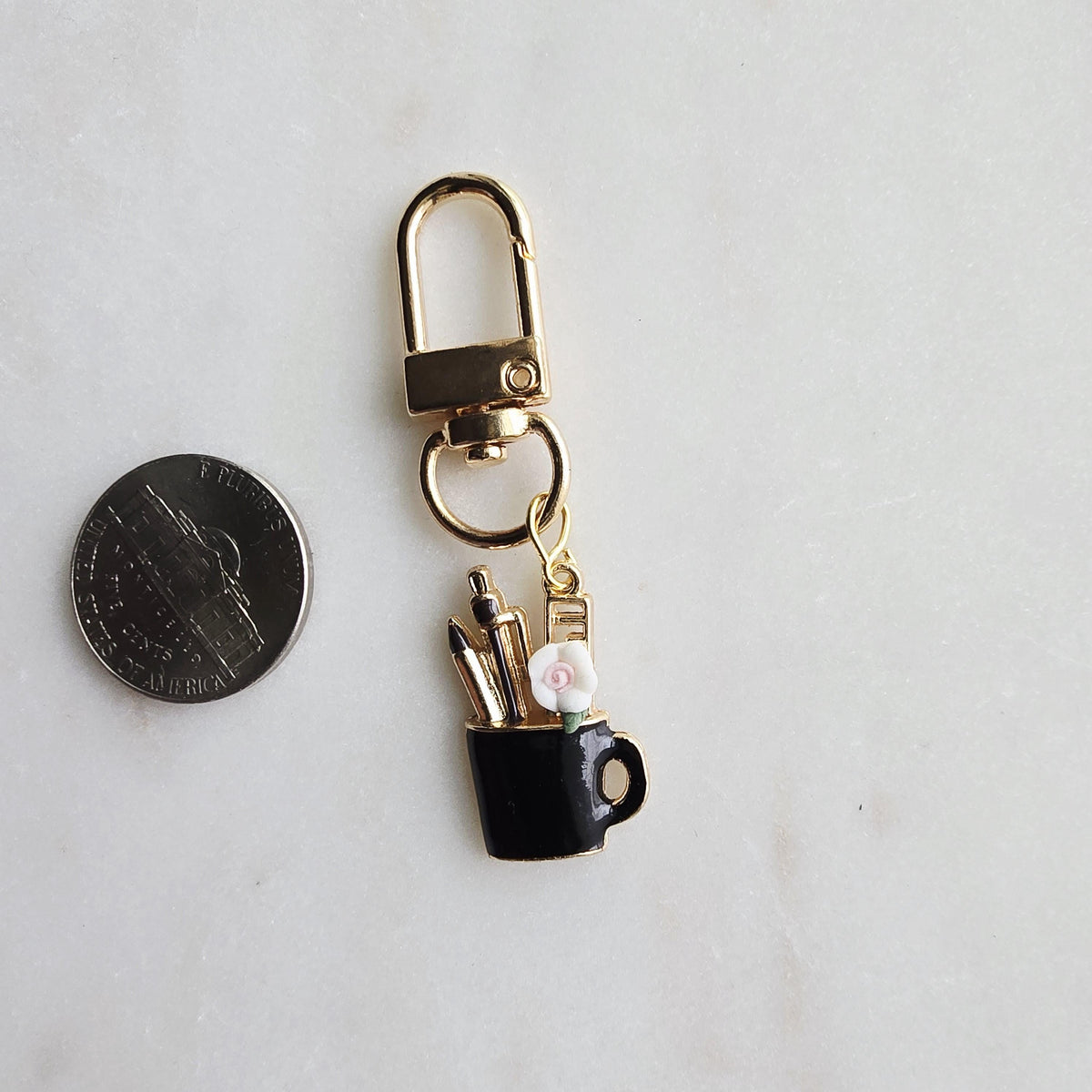 Gold-Tone Pen Stand Enamel Keychain, Teacher Appreciation Backpack Charm