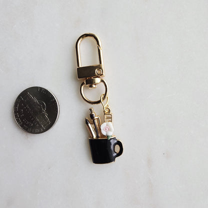 Gold-Tone Pen Stand Enamel Keychain, Teacher Appreciation Backpack Charm