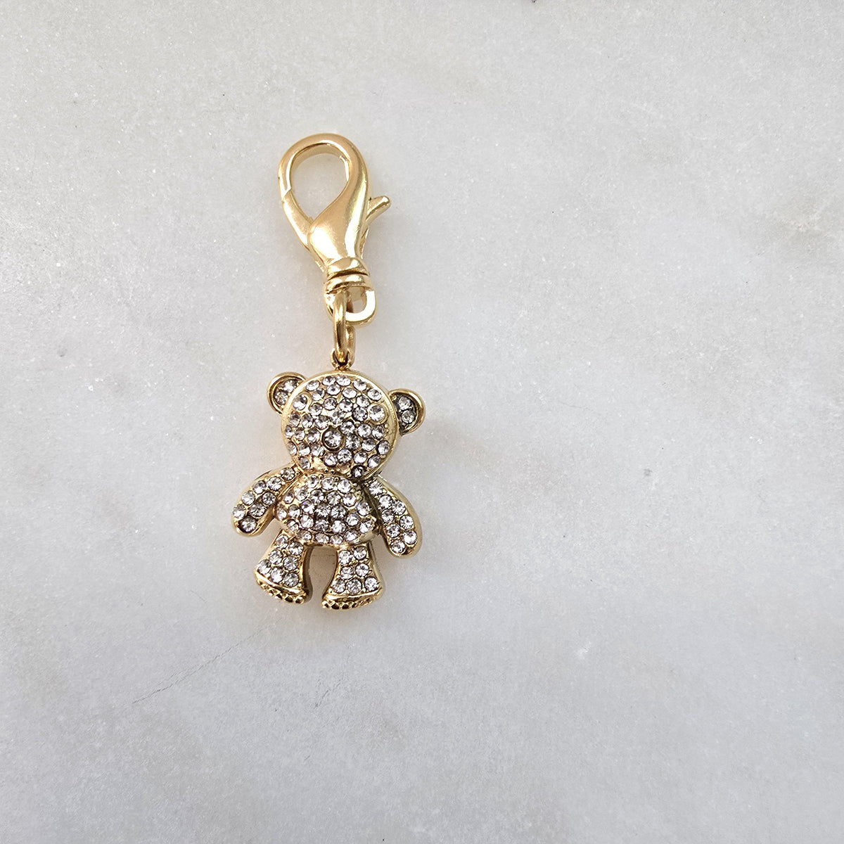 Tiny gold teddy bear shiny bag charm for your luxury purse
