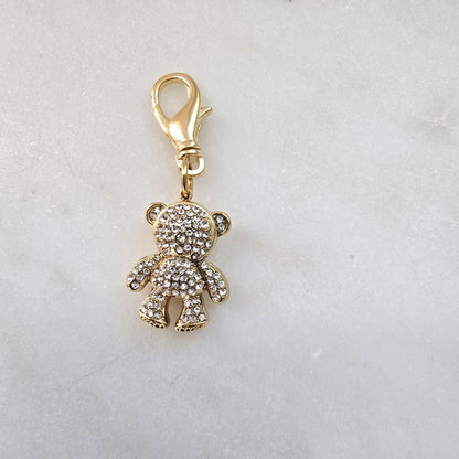 Tiny gold teddy bear shiny bag charm for your luxury purse