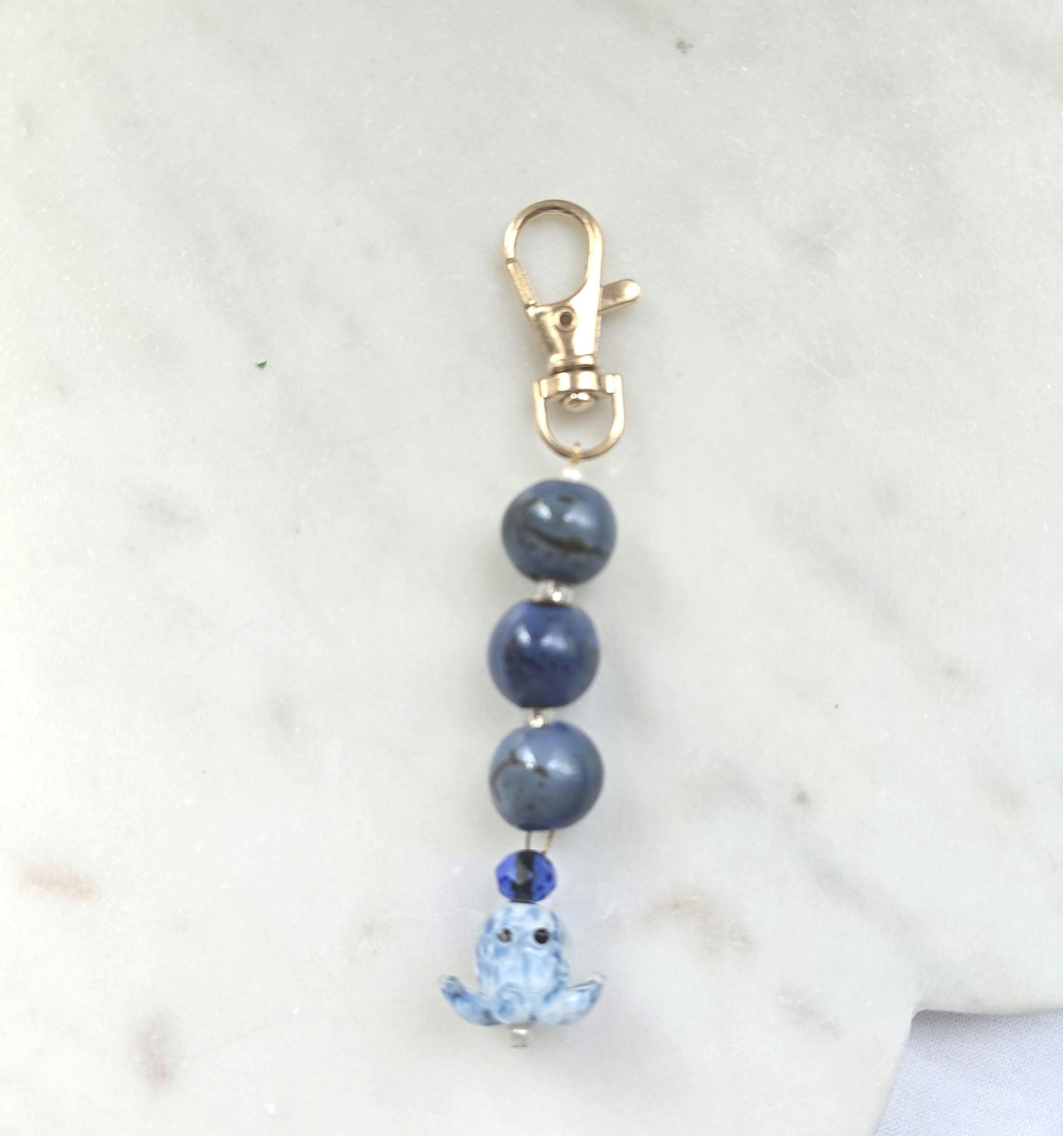 Bag charm keychain | Glass octopus and ceramic beads