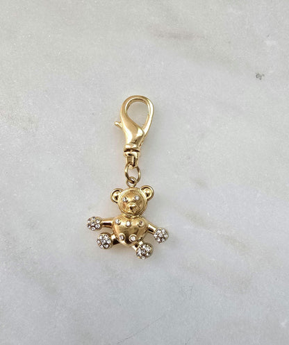 Tiny gold teddy bear shiny bag charm for your luxury purse