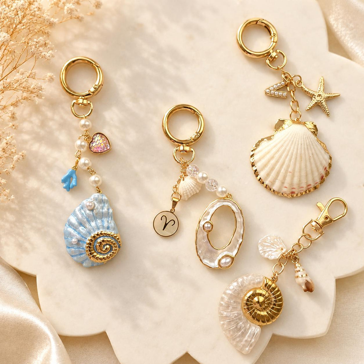 Blue ocean sea shell keychain with charms for your favorite purse