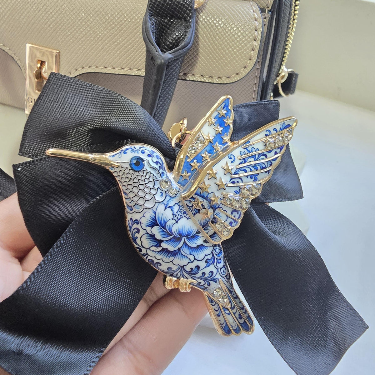 Luxurious gold bag charm | brooch bag keychain | blue dragon | dog | humming bird charms