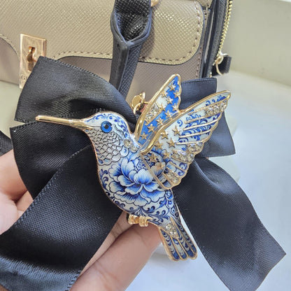 Luxurious gold bag charm | brooch bag keychain | blue dragon | dog | humming bird charms