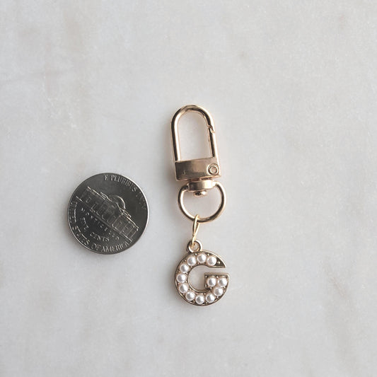 Pearl Initial Letter Charm, Gold-Tone Monogram Pendant, Teen Backpack Accessory