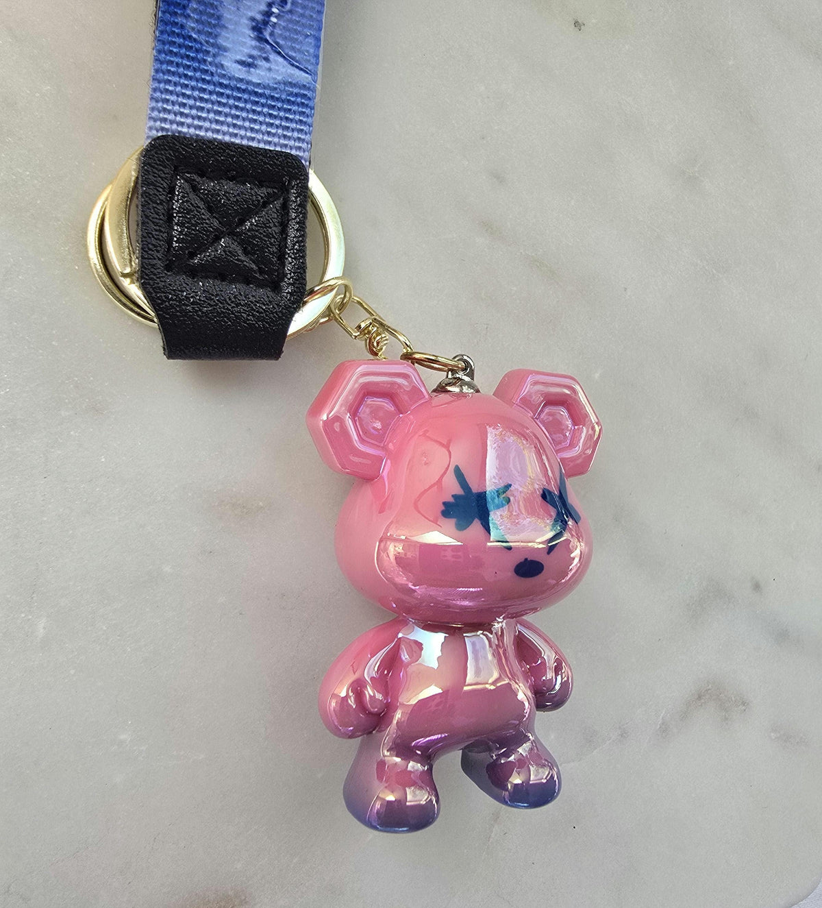 Iridescent Bear Keychain | Dark Blue Kawaii Bag Charm, gift for her