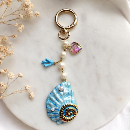 Blue ocean sea shell keychain with charms for your favorite purse
