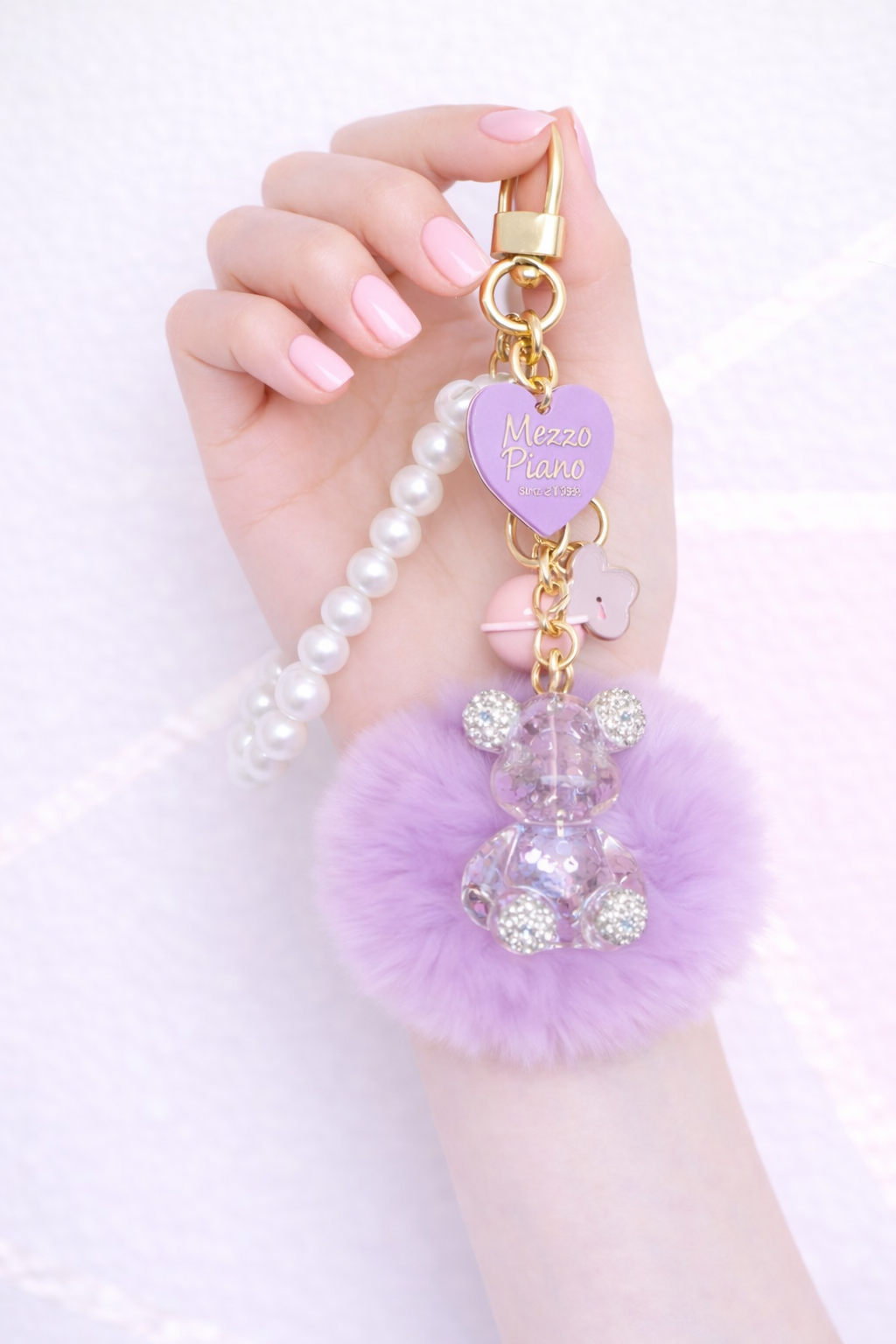 Purple Rhinestone Teddy Bear Keychain