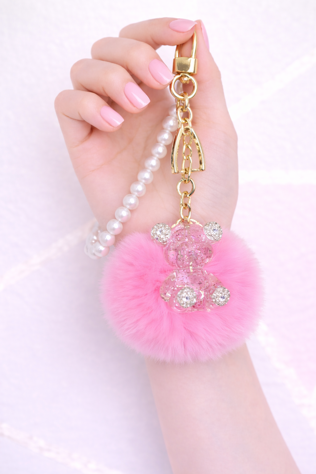 Purple Rhinestone Teddy Bear Keychain