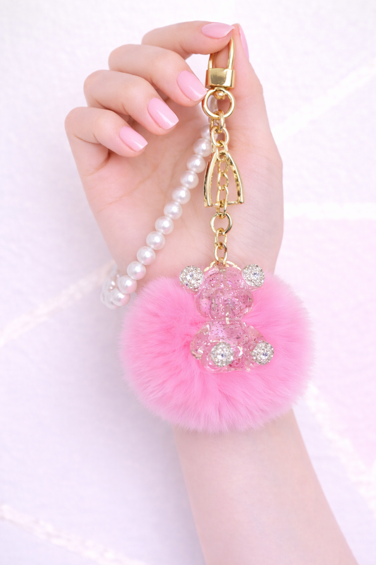 Purple Rhinestone Teddy Bear Keychain