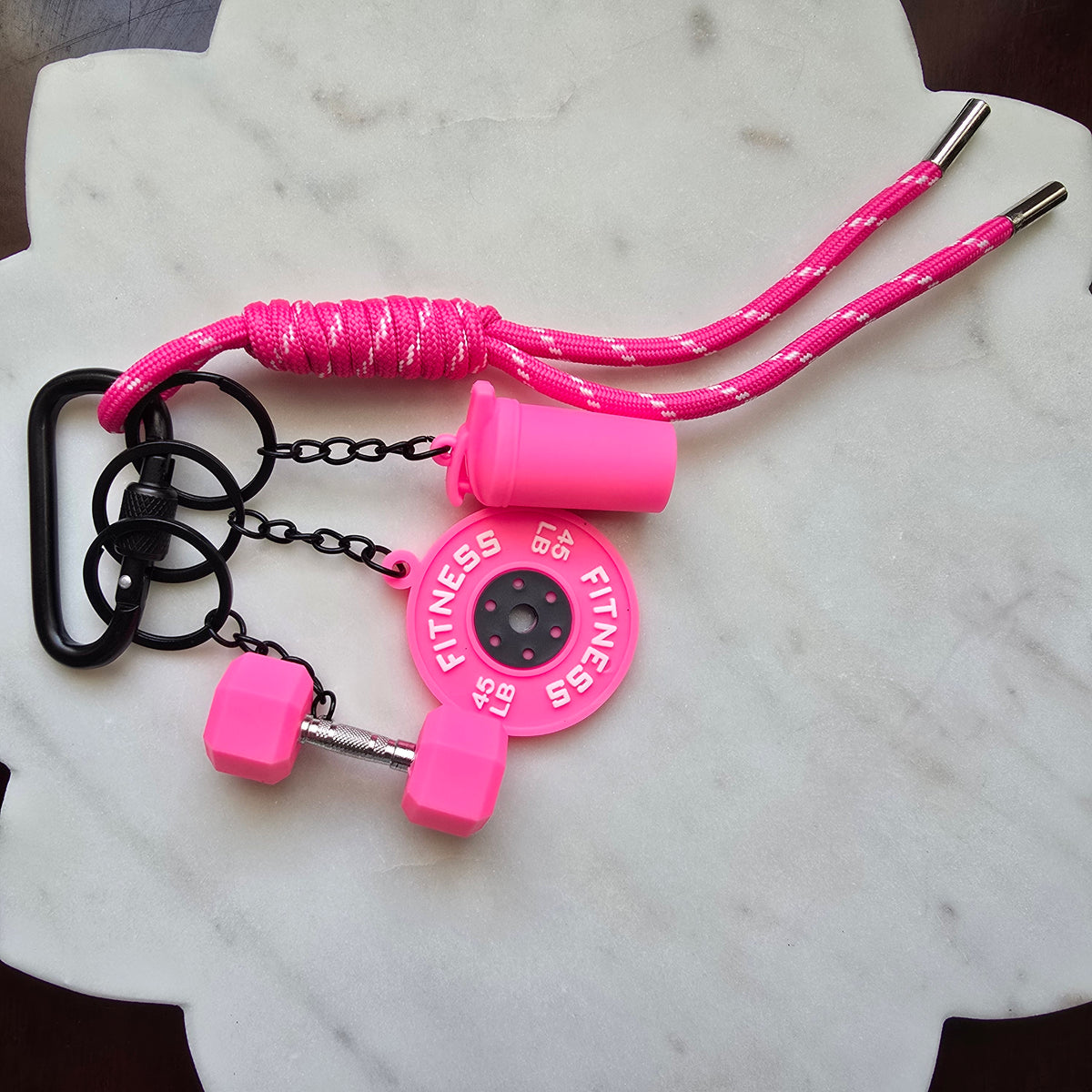 Mini Dumbbell Barbell Keychain Gym Bag Charm, product photo from Rey & Luck Co