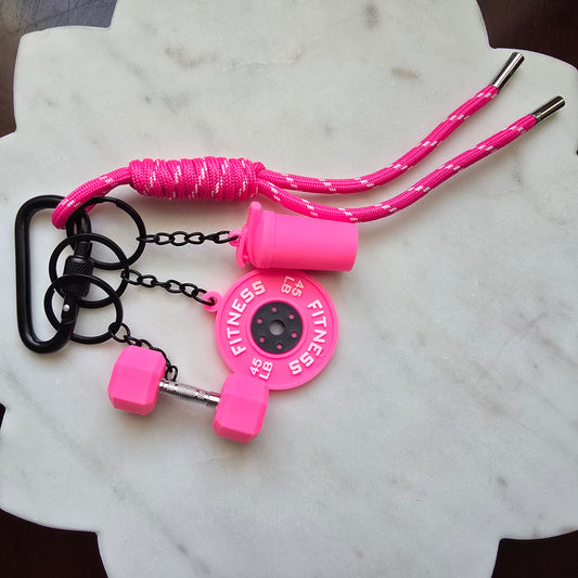 Mini Dumbbell Barbell Keychain Gym Bag Charm, product photo from Rey & Luck Co