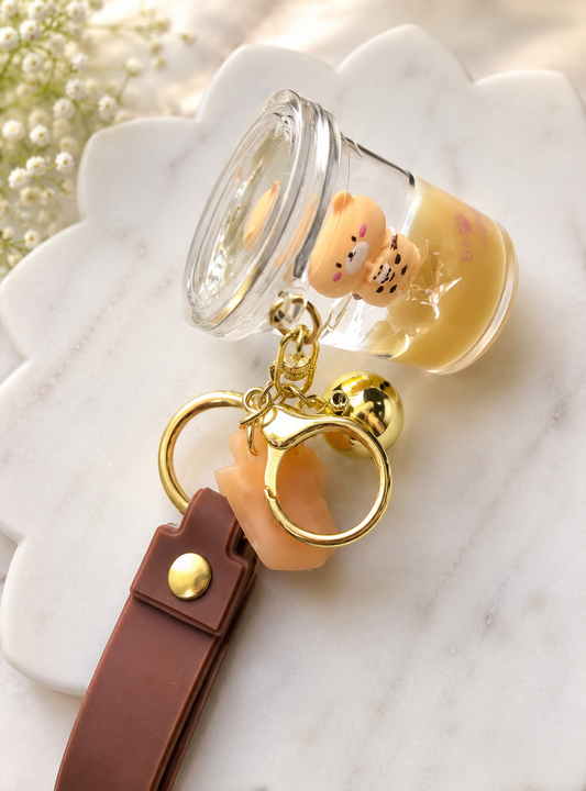 Brown Bear Liquid Wristlet Keychain Kawaii Boba Bag product photo from Rey & Luck Co