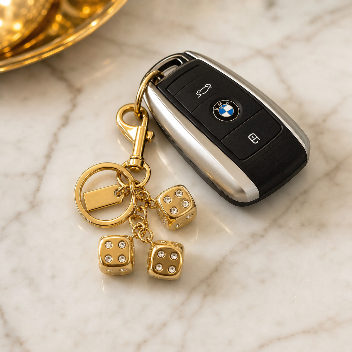 Gold Dice Charm Keychain Metal Purse Bag product photo from Rey & Luck Co