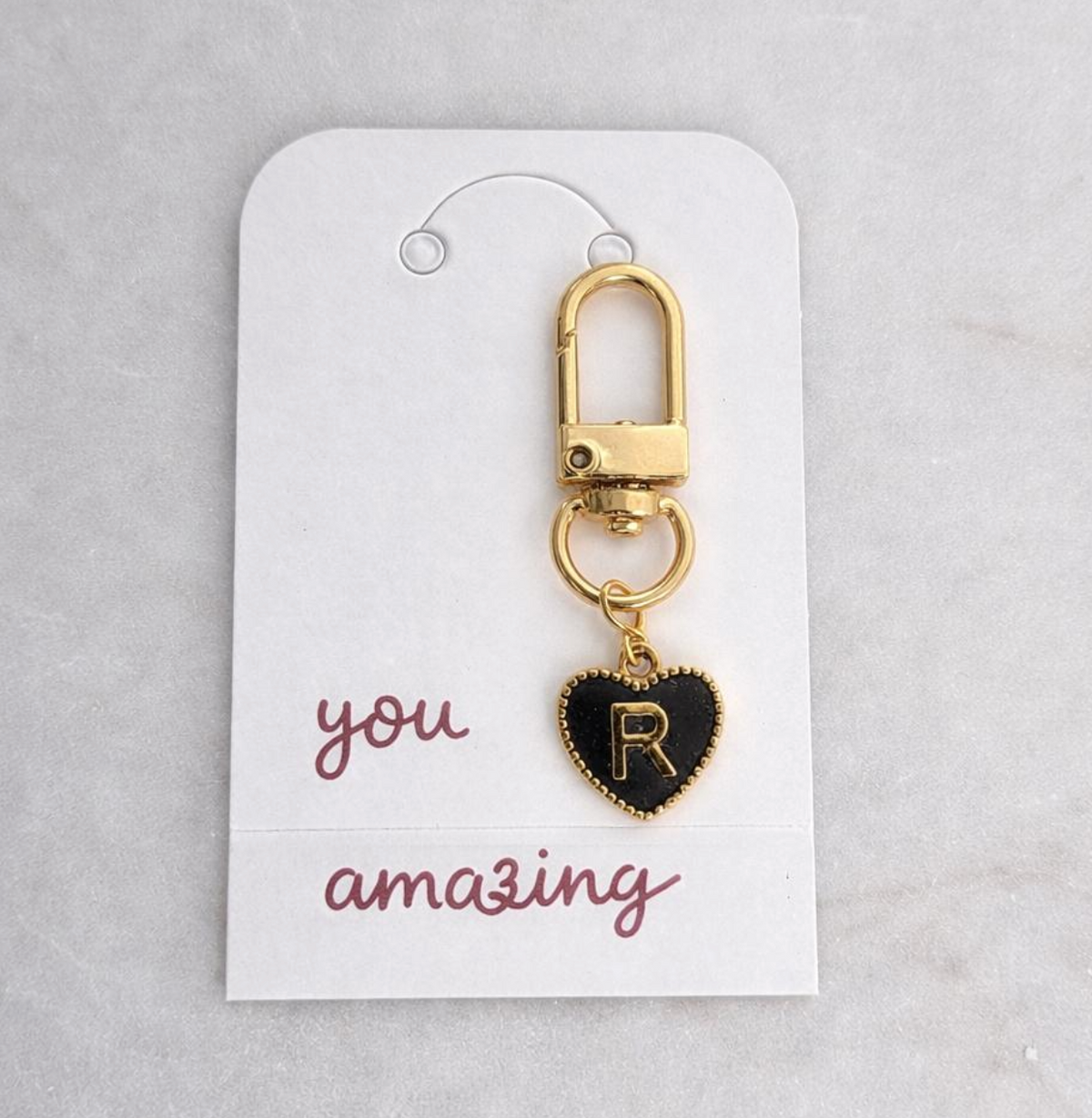 Black Enamel Heart Initial Charm Bold Monogram product photo from Rey & Luck Co