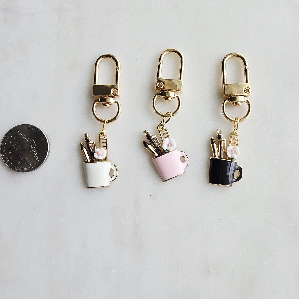 Gold-Tone Pen Stand Enamel Keychain, Teacher Appreciation Backpack Charm