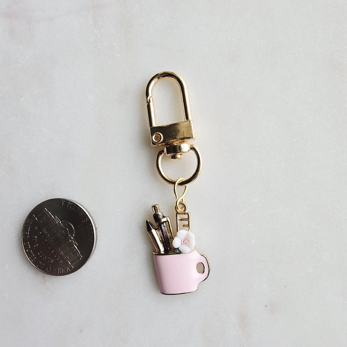 Gold-Tone Pen Stand Enamel Keychain, Teacher Appreciation Backpack Charm