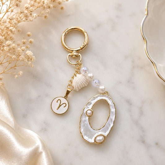 Bag charm with Ocean vibes | one of a kind elegant gold seashell with zodiac sign charm