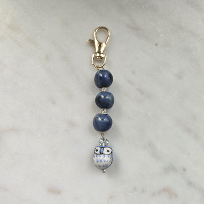 Bag charm keychain | ceramic owl and ceramic beads