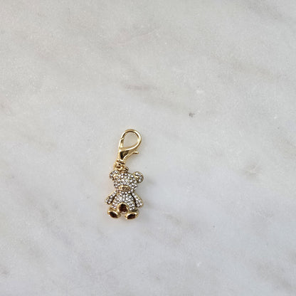 Tiny gold teddy bear shiny bag charm for your luxury purse
