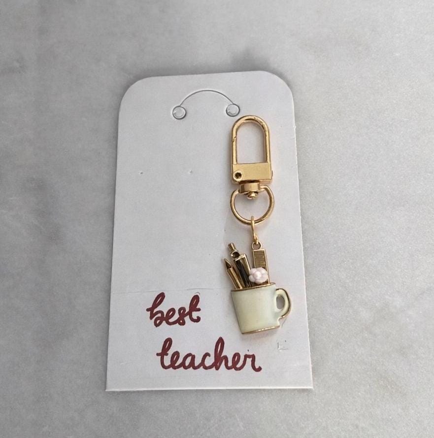 Gold-Tone Pen Stand Enamel Keychain, Teacher Appreciation Backpack Charm