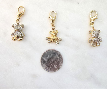 Tiny gold teddy bear shiny bag charm for your luxury purse