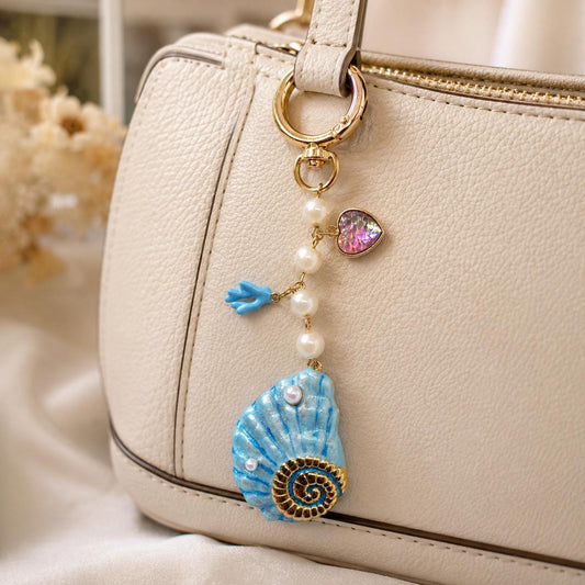 Blue ocean sea shell keychain with charms for your favorite purse