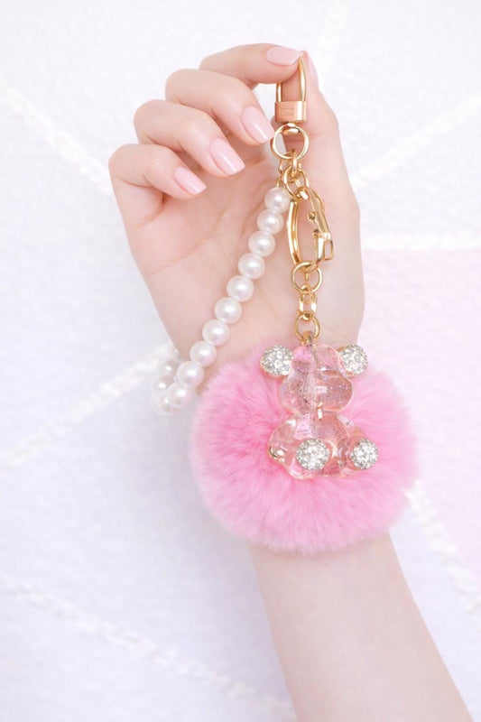 Pink Bling Teddy Bear Keychain Pearl Wristlet Bag product photo from Rey & Luck Co