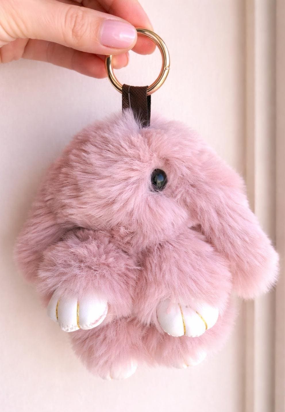 Mauve Fluffy Bunny Plush Keychain Kawaii Teen Backpack product photo from Rey & Luck Co