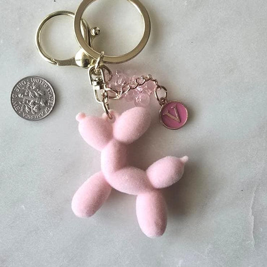 Custom Initial Fuzzy Balloon Dog Keychain Y2K Teen product photo from Rey & Luck Co
