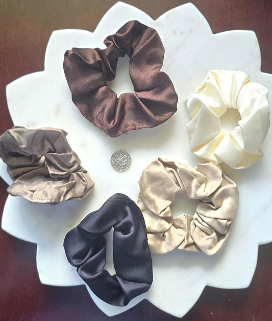 Medium Satin Silk Scrunchie Hair Tie, Teen & product photo from Rey & Luck Co