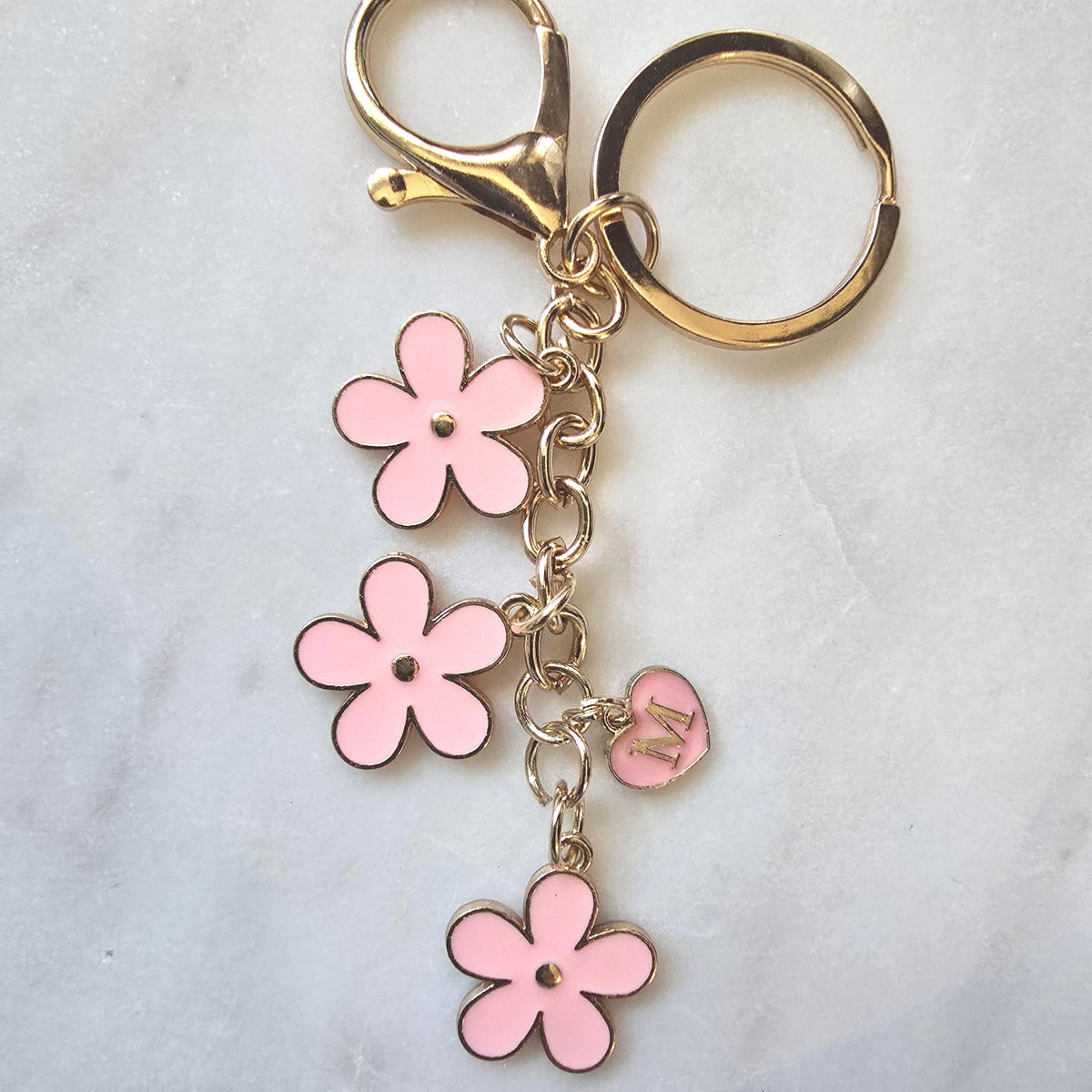Pink Daisy Flower Keychain Custom Letter Floral Bag product photo from Rey & Luck Co