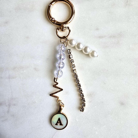Gold Initial Bag Charm Beaded Purse Accessory, Natural product photo from Rey & Luck Co