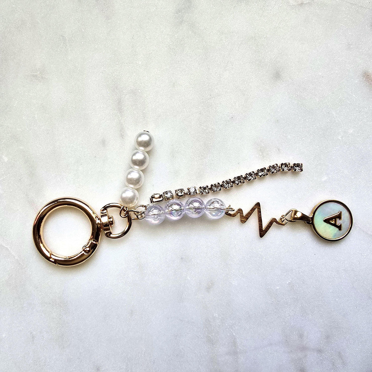 Gold Initial Bag Charm Beaded Purse Accessory, Natural product photo 2 from Rey & Luck Co