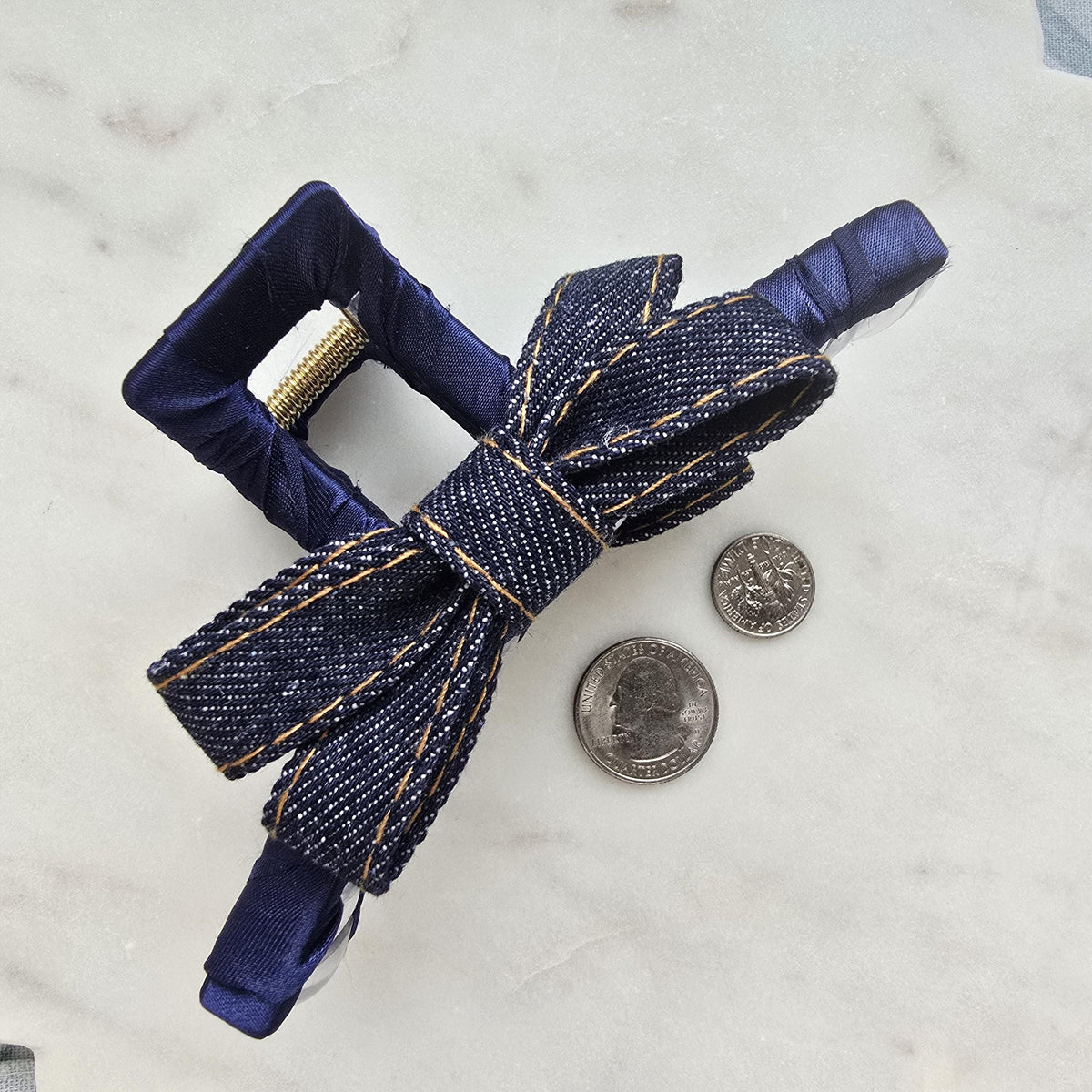 Large Denim Claw Clip, Tortoise Hair Clip, Gold Metal French Hair Claw, Elegant product photo 2 from Rey & Luck Co