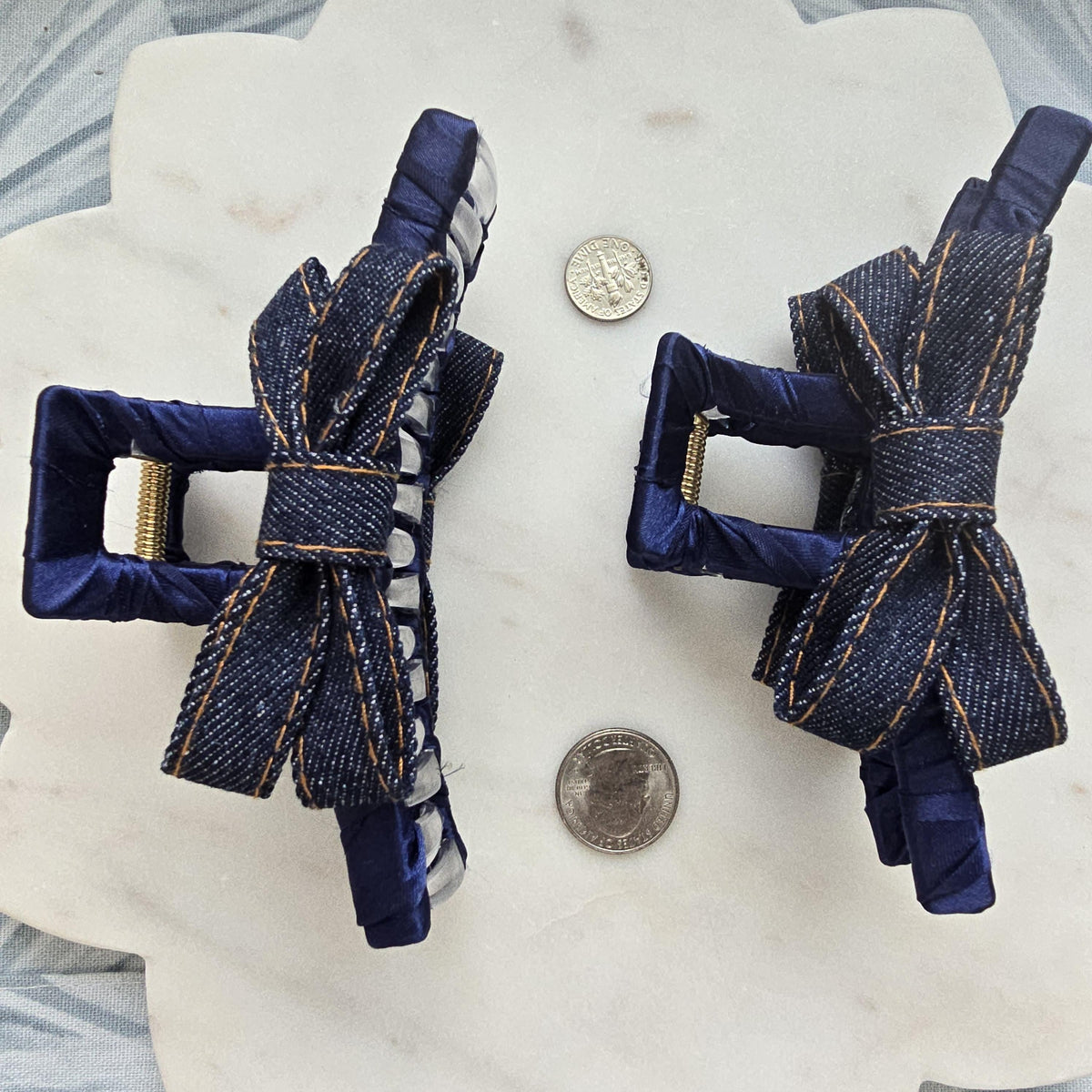 Large Denim Claw Clip, Tortoise Hair Clip, Gold Metal French Hair Claw, Elegant product photo 10 from Rey & Luck Co