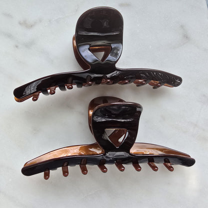 Acetate Large slender Claw Clip, Tortoise Hair Clip, Gold Metal French Hair product photo 6 from Rey & Luck Co