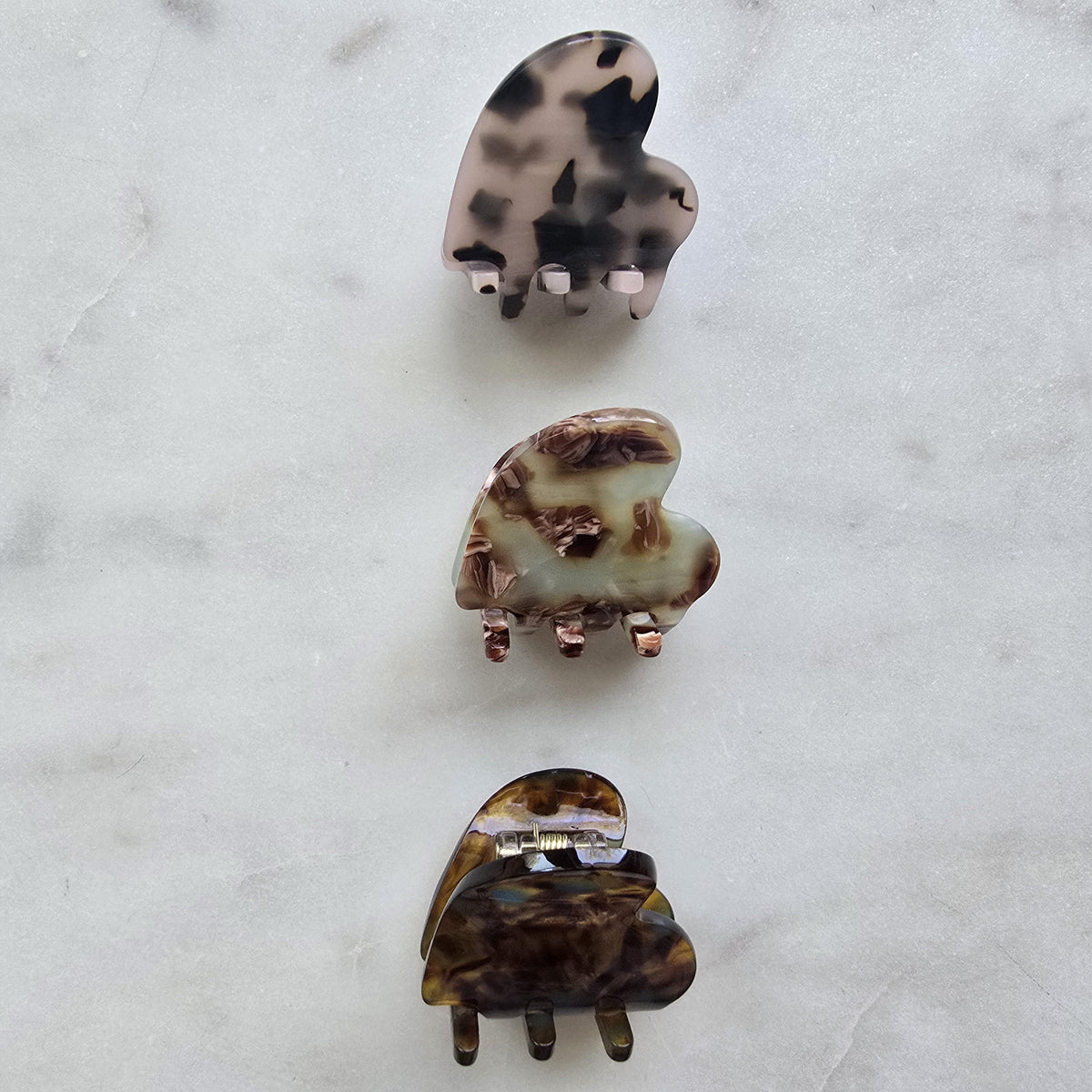 Acetate Tiny heart Claw Clip, Tortoise Hair Clip, Gold Metal French Hair Claw, product photo from Rey & Luck Co