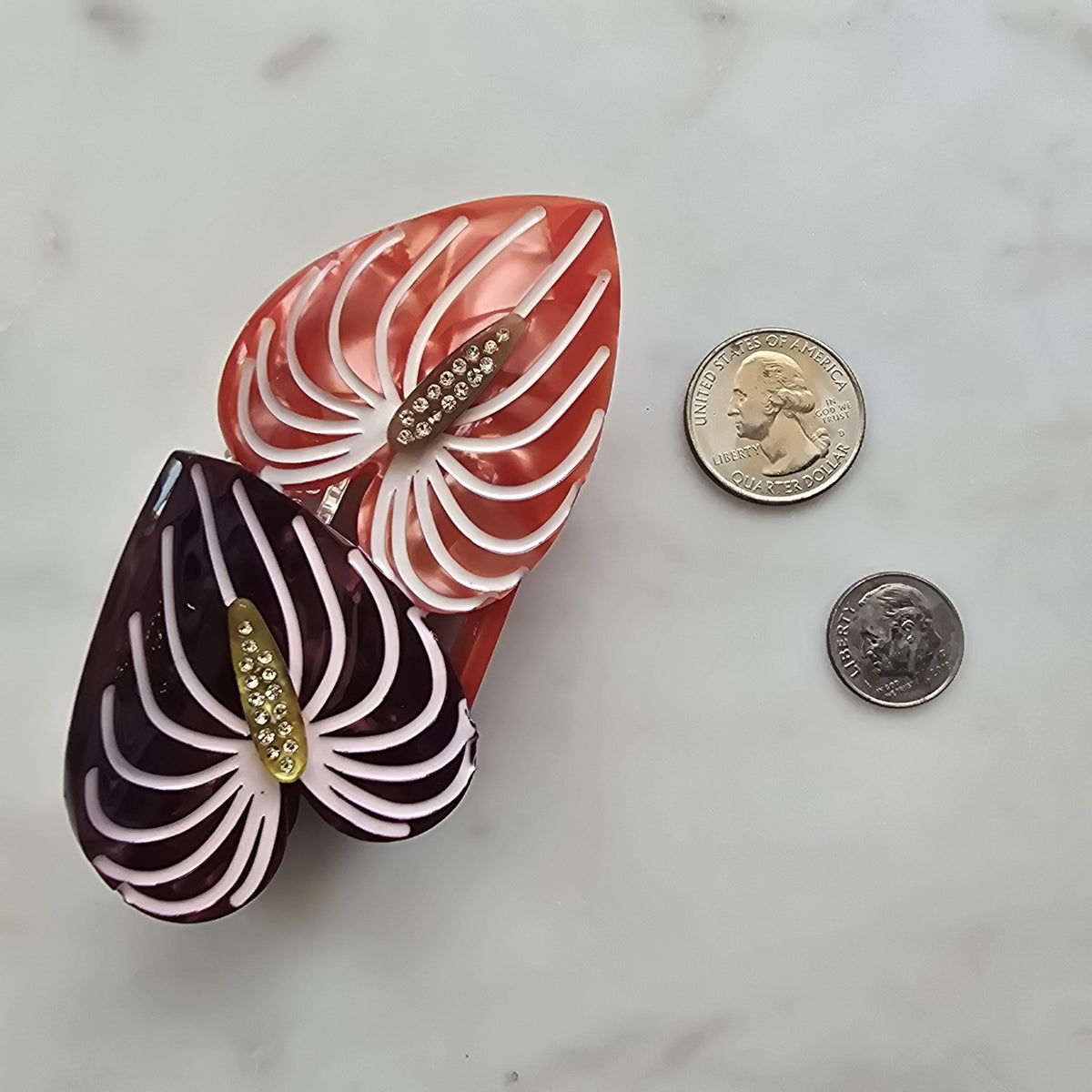 Acetate Monsterra plant lover hairclaw Hair Clip, Gold Metal French Hair Claw, product photo 10 from Rey & Luck Co