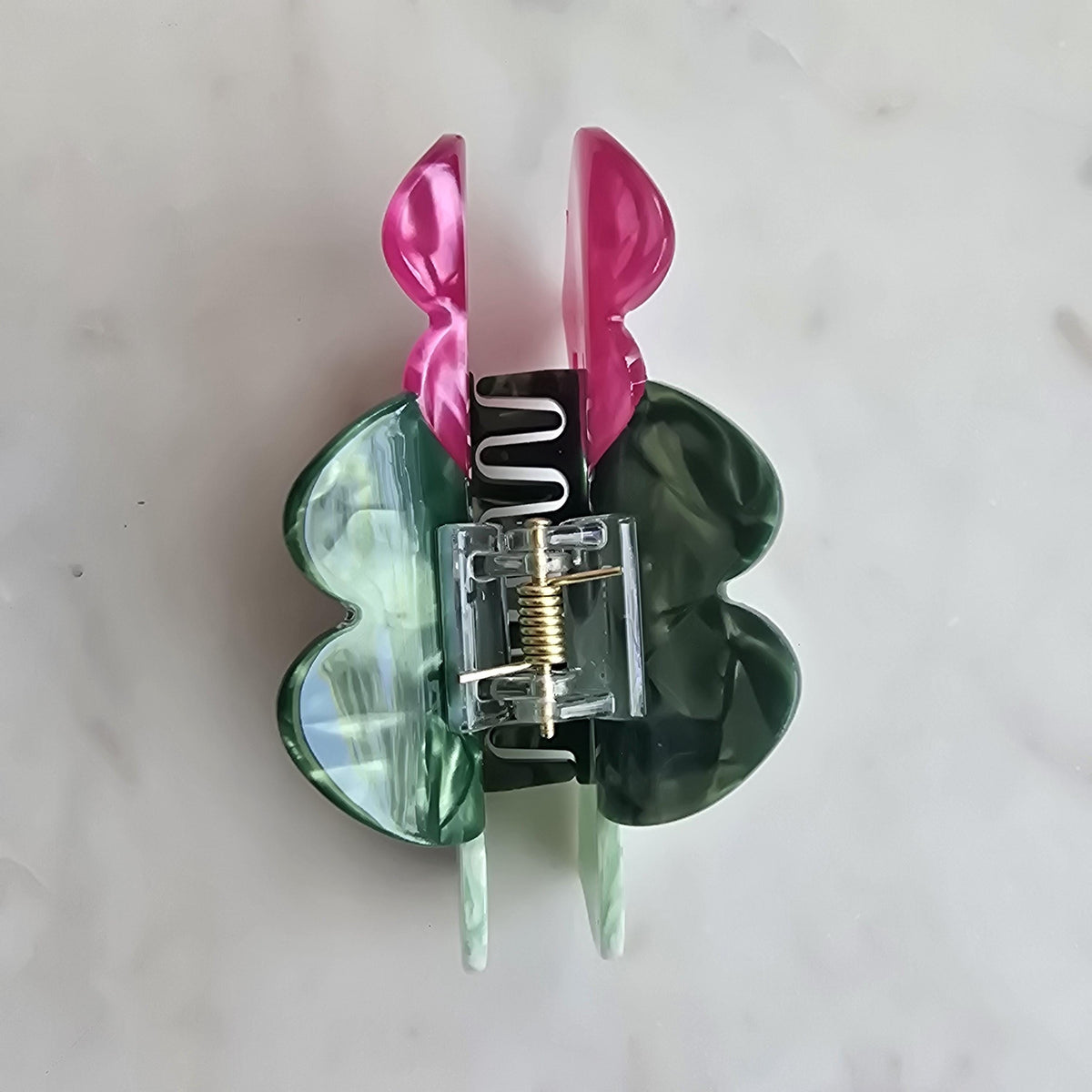Acetate Monsterra plant lover hairclaw Hair Clip, Gold Metal French Hair Claw, product photo 5 from Rey & Luck Co