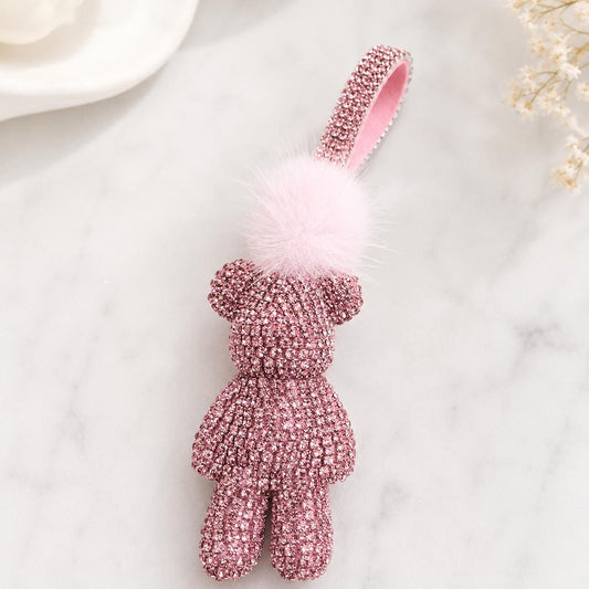Sparkly Rhinestone Teddy Bear Bag Charm, Gold-Tone Keychain product photo from Rey & Luck Co