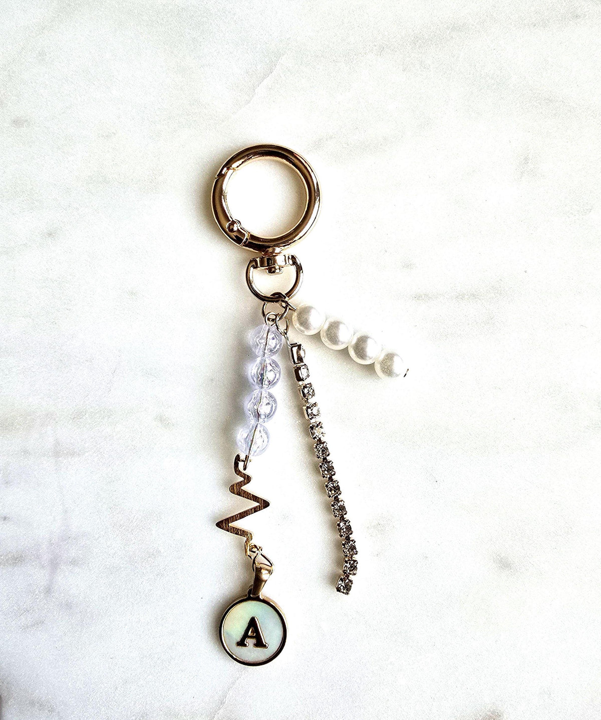 Gold Initial Bag Charm Beaded Purse Accessory, Natural product photo 3 from Rey & Luck Co
