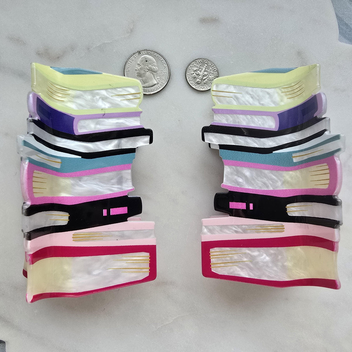 Acetate Large books Claw Clip, Tortoise Hair Clip, Gold Metal French Hair Claw, product photo 7 from Rey & Luck Co
