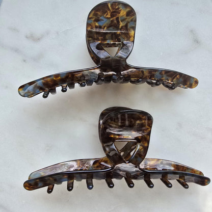 Acetate Large slender Claw Clip, Tortoise Hair Clip, Gold Metal French Hair product photo 7 from Rey & Luck Co